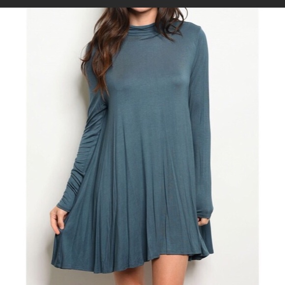Dresses & Skirts - Lightweight Mock-neck Dress in Teal